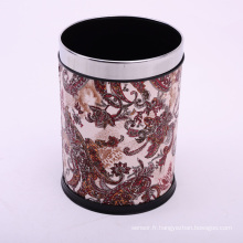 Dragon Flower Design Leather Covered Open Top Poubelle (A12-1903K)